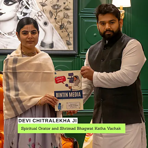 Devi Chitralekha Ji, Spiritual Orator and Shrimad Bhagwat Katha Vachak with Bintin Media Magazine