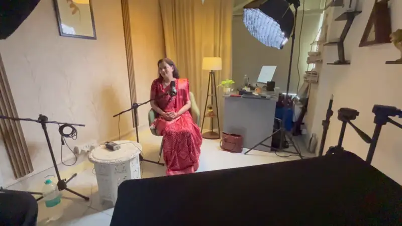 Behind the scenes of a 3-camera podcast shoot at Bintin Media podcast studio in Delhi