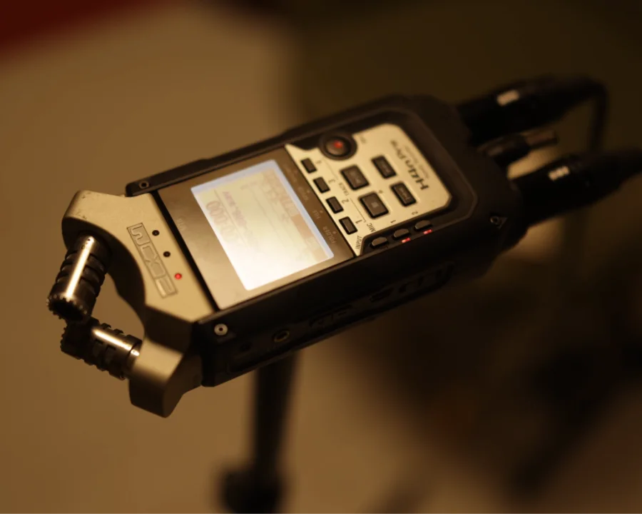 Broadcast-grade audio recorder used for podcast recording at the Bintin Media studio in Dwarka, Delhi