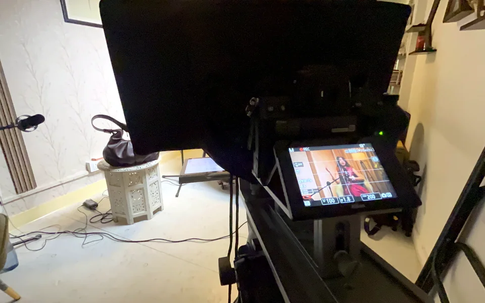 Footage reviewed on a production monitor during a Bintin Media studio shoot, ready for editing and colour